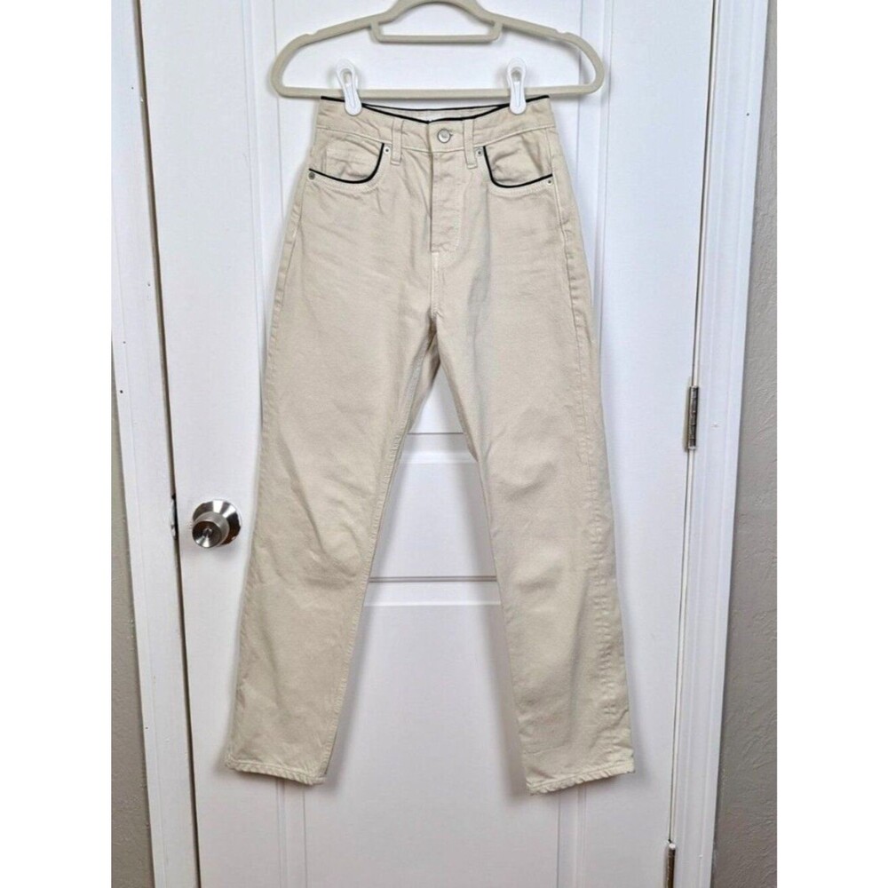 Reformation | Cynthia High Rise Straight Jeans Almond Black Piping Size 24